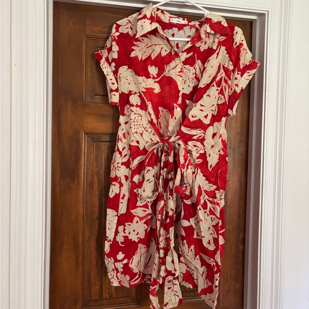 Mango Red and Cream Floral Mini Dress